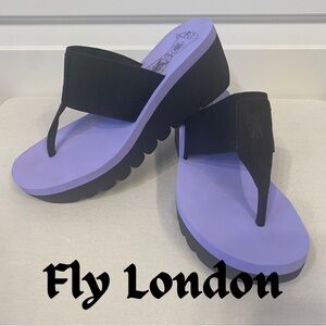 Fly London Yomu Slip On Wedge Sandal Violet and Black Eu 38/US 7.5-8